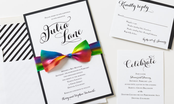 Julia Lane-allie-munroe-paper-foil-invitation-mitzvah-traditional-black-white-rainbow-tiedye-1