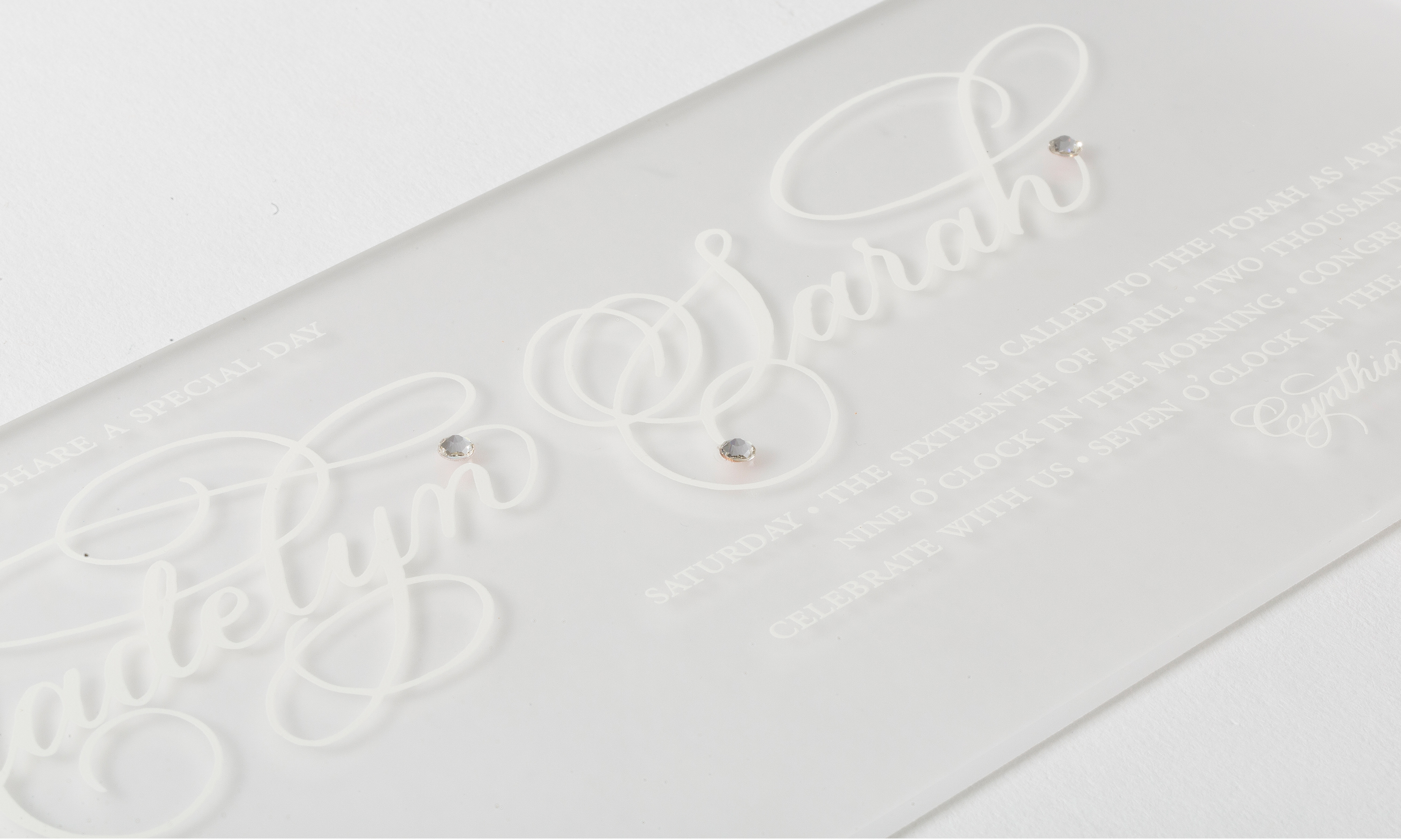 Madelyn Sarah-allie-munroe-acrylic-plastic-silkscreen-invitation-mitzvah-traditional-frosted-crystal-glamorous-caligraphy-2