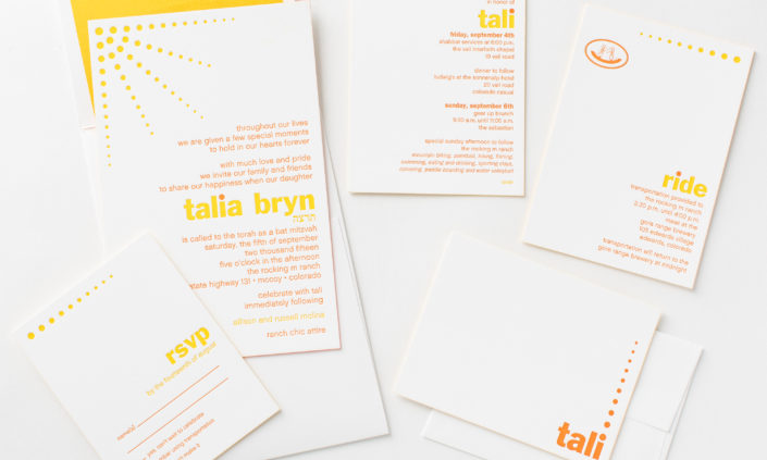 Talia Bryn-allie-munroe-paper-board-letterpress-invitation-mitzvah-traditional-yellow-orange-white-edging-sunny-1