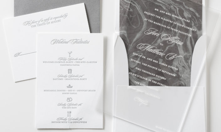 Tori and Matthew-allie-munroe-acrylic-plastic-paper-silkscreen-letterpress-invitation-wedding-modern-traditional-white-grey-gray-marbled-frosted-romantic-2