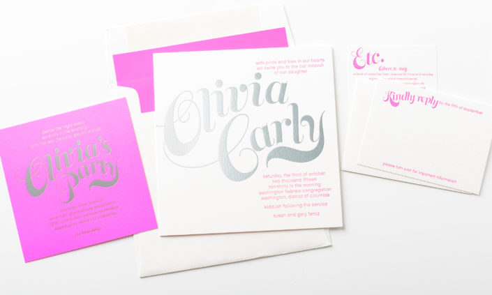olivia-carly-allie-munroe-paper-board-letterpress-foil-mitzvah-invitation-modern-script-neon-pink-silver-white-1 olivia-carly-allie-munroe-paper-board-letterpress-foil-mitzvah-invitation-modern-script-neon-pink-silver-white-1
