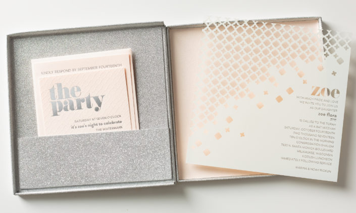 zoe-flora-allie-munroe-paper-acrylic-silkscreen-foil-letterpress-mitzvah-invitation-modern-pattern-silver-glitter-blush-pink-white-1 zoe-flora-allie-munroe-paper-acrylic-silkscreen-foil-letterpress-mitzvah-invitation-modern-pattern-silver-glitter-blush-pink-white-1